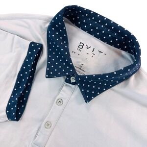 BYLT Premium Basics Drop-Cut LUX Polka Dot Polo Shirt Men's M Stone Grey Blue